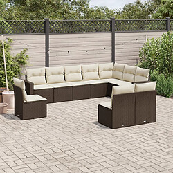 vidaXL Salon de jardin 10 pcs avec coussins marron résine tressée