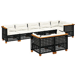 vidaXL Salon de jardin 8 pcs avec coussins noir résine tressée