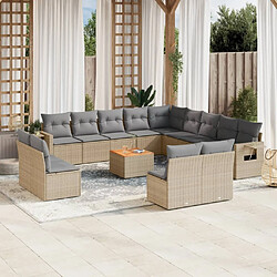 vidaXL Salon de jardin avec coussins 14 pcs beige résine tressée