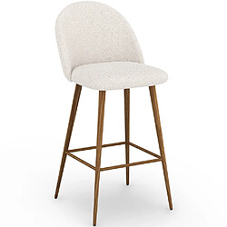 ICONIK INTERIOR Tabouret En Bouclette Fausse Fourrure Tapissée - Boucles Blanches - Design scandinave - Evelyne Blanc