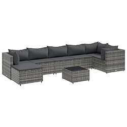 vidaXL Salon de jardin 8 pcs avec coussins Gris Résine tressée