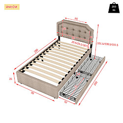 Avis Sweiko Lit 90x200 cm adulte Lit avec 2 tiroirs lit rembourré garnissage de la table de nuit rivets décoratifs beige foncé