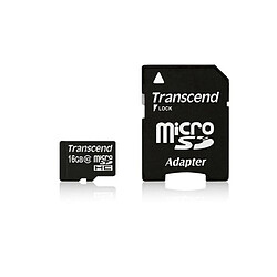 Carte mémoire Micro SDHC Transcend - 16 Go - classe 10 + Adaptateur SDHC - TRANS-TS16GUSDHC10