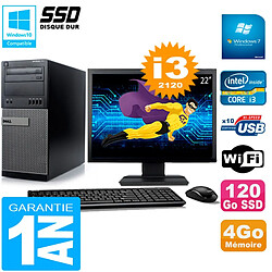 PC Tour DELL 7010 Ecran 22" Core I3-2120 RAM 4Go Disque 120 Go SSD Wifi W7 · Occasion 