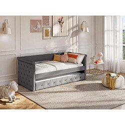 Vente-Unique Lit banquette gigogne LOUISE - 2x90x190cm - Tissu gris + matelas