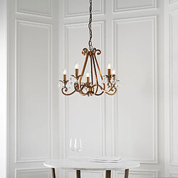 Acheter Interiors 1900 Chandelier Oksana, laiton antique, pendeloques cristal, 5 éclairages