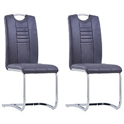 vidaXL Chaises à manger cantilever lot de 2 gris similicuir daim