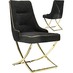 Vivenla Lot de 2 chaises de salle à manger design revêtement en velours noir et piètement en acier inoxydable doré L.48 x P. 56 x H. 95 cm collection LAVIDA 