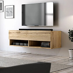 Mes Meuble TV suspendu 1 porte abattante 100x33x31 cm naturel - LESLI