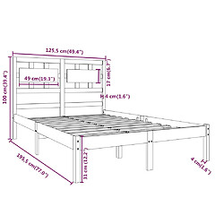 vidaXL Cadre de lit Gris Bois massif 120x190 cm Petit double pas cher