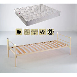 Provence Literie Lit Métal Epoxy + Matelas Tissu Ignifugé Non Feu + Alèse 80x190 x 15 cm - Très Ferme - Ame Poli Lattex Haute Résilience - hypoallergénique 