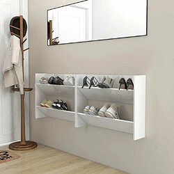 Maison Chic Lot de 2 Armoire à Chaussures murales,Meuble de Rangement à Chaussures Blanc brillant 80x18x60 cm -MN46630