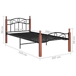 vidaXL Cadre de lit sans matelas noir métal bois chêne 100x200 cm pas cher