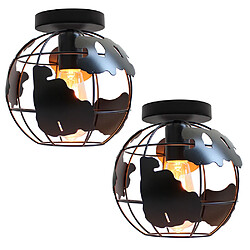 Stoex 2x Plafonnier Industrielle Cage forme Carte 20cm , Vintage Lampe de Plafond en M 2x Plafonnier Industrielle Cage forme Carte 20cm , Vintage Lampe de Plafond en Métal Fer Luminaire E27 Edison Sans LED Ampoule, Noir