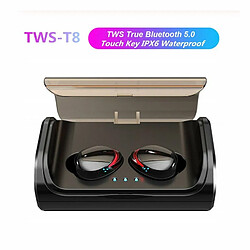 Tws T8 Bluetooth 5.0 True Wireless Earphones In-Ear Earbuds Deep Bass Stéréo Ipx6 Casque De Sport Étanche Noir 