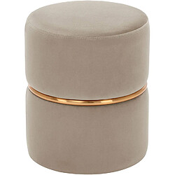 Decoshop26 Tabouret rembourré rond pouf collier métallique doré en tissu velours beige TABO09063 