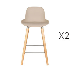 Mes Lot de 2 tabourets de bar H65 cm taupe et pieds naturels - KUIP 