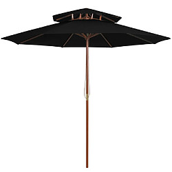 vidaXL Parasol à deux étages avec mât en bois noir 270 cm