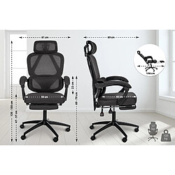 Decoshop26 Fauteuil de bureau ergonomique avec appui-tête réglable soutien lombaire et repose-pieds extensible en maille noir BUR10706