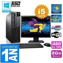 PC Lenovo M92p SFF Core I5-3470 Ram 8Go Disque 480 Go SSD Wifi W7 Ecran 19" - Occasion