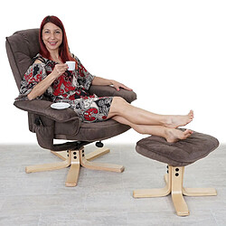 Mendler Fauteuil relax M56, fauteuil de télévision avec tabouret, tissu ~ imitation daim