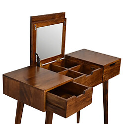 Artisan Furniture Table miroir pliable en bois massif noyer avec 3 tiroirs, design gain de place pas cher