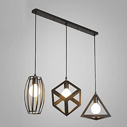 Stoex E27 Lustre Suspension industrielle rétro cage en 3 forme différentes abat-jour vintage E27 luminaire Noir 