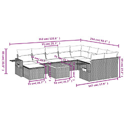 Acheter vidaXL Salon de jardin 11 pcs avec coussins gris résine tressée