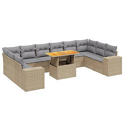 vidaXL Salon de jardin 11 pcs avec coussins beige résine tressée