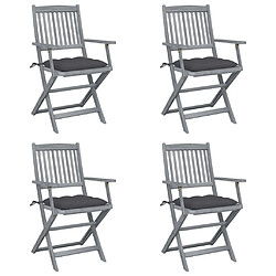 Maison Chic Lot de 4 Chaises pliables d'extérieur avec coussins | chaises de jardin | Fauteuil Relax Bois d'acacia -GKD98187