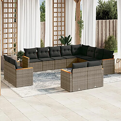 Maison Chic Salon de jardin avec coussins 12 pcs | Ensemble de Table et chaises | Mobilier d'Extérieur gris résine tressée -GKD28506