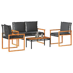 vidaXL Salon de jardin 4 pcs avec coussins Noir Résine tressée 