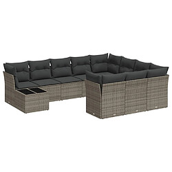 vidaXL Salon de jardin 11 pcs avec coussins gris résine tressée