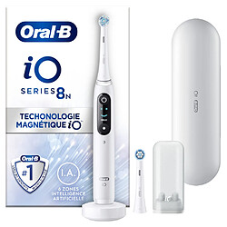 Oral-B iO 8N - Avec Etui de Voyage et Porte Brossette - Blanche - Brosse À Dents Électrique  