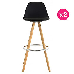 Lot de 2 Chaises de Bar Haute Noire Piétement Chêne KosyForm