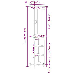 vidaXL Buffet haut Blanc brillant 34,5x34x180 cm Bois d'ingénierie pas cher