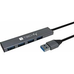 Techly 365948 Hub USB-A 3.2 à 4 ports USB-A 5 Gbps Slim en métal gris 