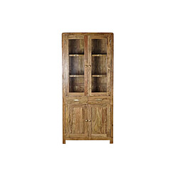 Pegane Armoire vitrine en bois acacia avec 2 tiroirs 4 portes et 3 étagères - Largeur 85 x Hauteur 190 x Profondeur 40cm 