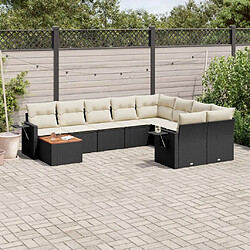 vidaXL Salon de jardin 10 pcs avec coussins noir résine tressée 