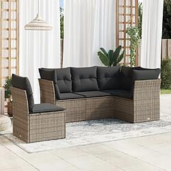 vidaXL Salon de jardin 5 pcs avec coussins gris résine tressée 