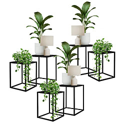 ML-Design Lot 6x Tabourets à Fleurs, en Métal Noir, 30x40x30 cm/ 35x45x35 cm, Carré, Porte-Plantes Moderne, Déco Table d'appoint, Intérieur et Extérieur, Résistant aux Intempéries, Supports de Fleurs