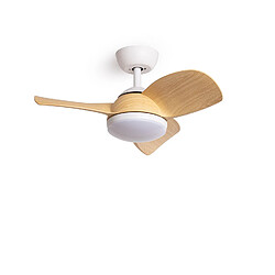 Avis Ledkia Ventilateur de Plafond Silencieux Poros 35W 76cm Motor DC Avec lumière Contrôleur mural + télécommande Blanc Bois Oui