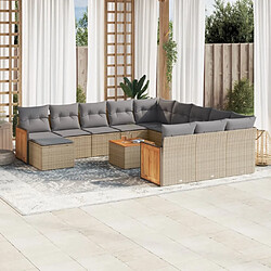 vidaXL Salon de jardin avec coussins 13 pcs beige résine tressée