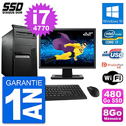 PC Tour Lenovo M93p Ecran 22" Intel i7-4770 RAM 8Go SSD 480Go Windows 10 Wifi - Occasion