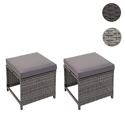 Mendler 2x tabouret en polyrotin HWC-G16, tabouret de jardin, siège, gastronomie ~ gris, coussin gris foncé 