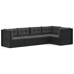 vidaXL Salon de jardin 5 pcs avec coussins Noir Résine tressée