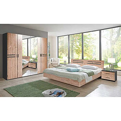 Pegane Chambre à coucher compléte adulte (lit 180 x 200 + 2 chevets + armoire) coloris effet bois