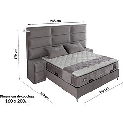 Vivenla Ensemble de lit coffre 160x200 en velours gris avec un matelas à ressorts ensachés 7 zones de confort de la collection MOSCOW pas cher