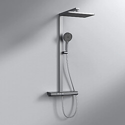 EMKE Colonne de douche Thermostat Ensemble de colonne de douche avec plaque thermostatique de 40 cm, tige de douche, douchette à main avec 4 mode, douchette à effet pluie, bec verseur, Gris métal