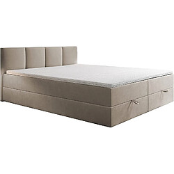 Acheter TRADA Lit adulte rembourré ROYAL avec rangement et matelas ressorts intégré dans le cadre du lit en 160×200 beige